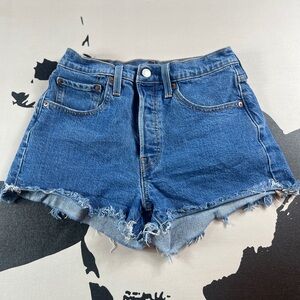 Levi's High Waisted Blue Frayed Jean Shorts